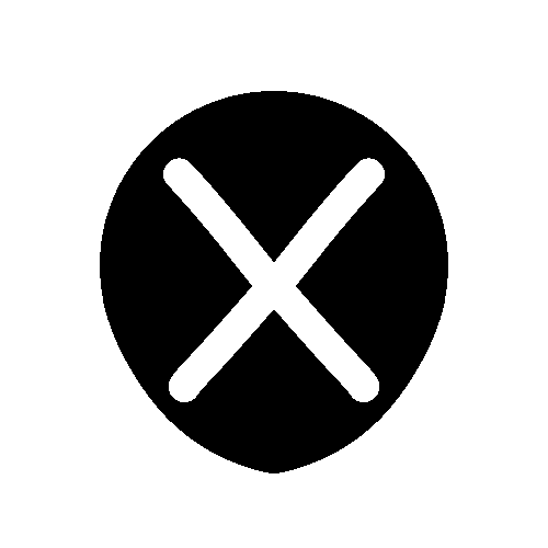 An icon of a black mask with a white x.