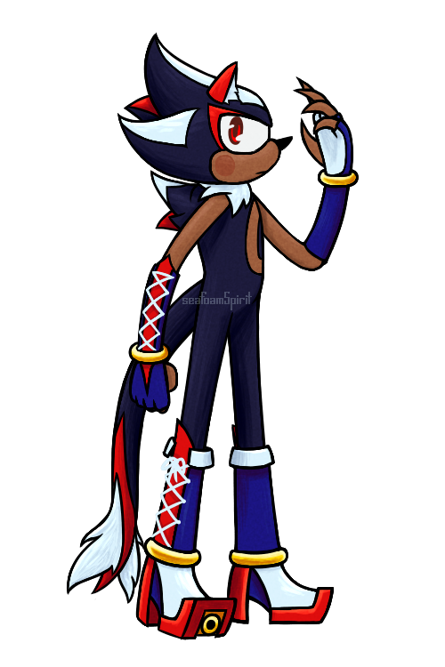 The character described to the side, standing mostly in profile - facing to the right - so all of their design is shown off. Their right hand is in a fist, and their left hand is held up near their face, showing off their claws.